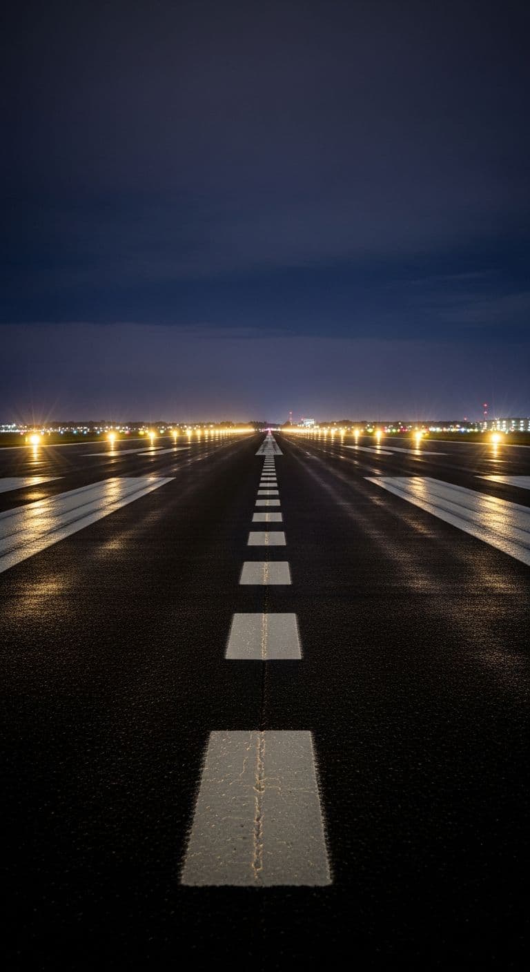 Pista de pouso à noite com balizamento aceso
